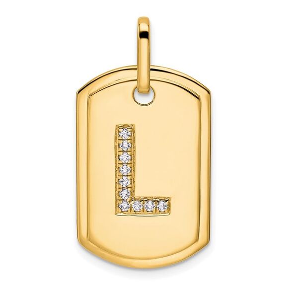 Kazi Luxury 14k Yellow Gold Diamond Initial L Dog Tag Charm